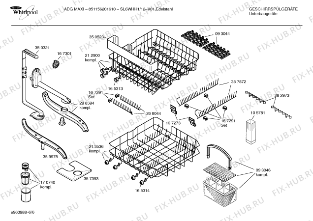 Взрыв-схема посудомоечной машины Whirlpool SL6WHH1 ADGMAXI-851156201610 - Схема узла 06