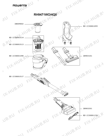 Схема №1 RH9471WO/4Q0 с изображением Рукоятка для мини-пылесоса Rowenta RS-2230001230