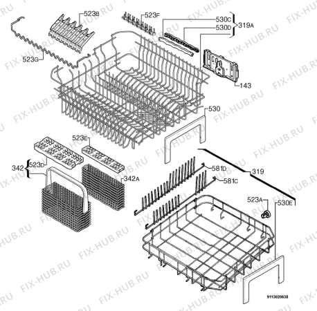 Взрыв-схема посудомоечной машины Arthurmartinelux ASF6170 - Схема узла Basket 160