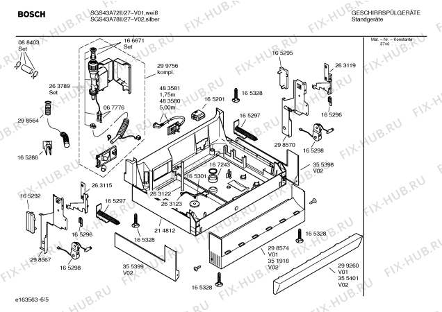 Взрыв-схема посудомоечной машины Bosch SGS43A72II DUPLEXX - Схема узла 05