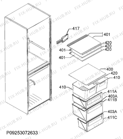 Взрыв-схема холодильника Electrolux EN3501MHW - Схема узла Internal parts