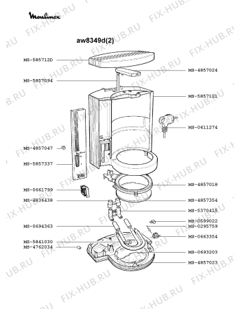 Взрыв-схема кофеварки (кофемашины) Moulinex AW8349D(2) - Схема узла 7P001735.9P2