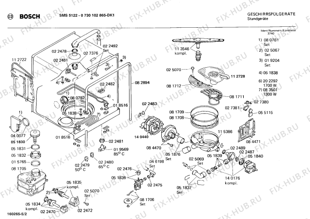 Взрыв-схема посудомоечной машины Bosch 0730102865 SMS5122 - Схема узла 02