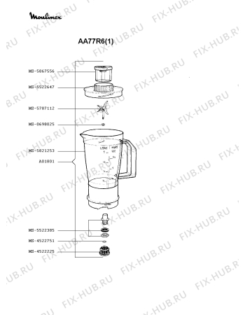 Взрыв-схема кухонного комбайна Moulinex AA77R6(1) - Схема узла 7P000285.1P4