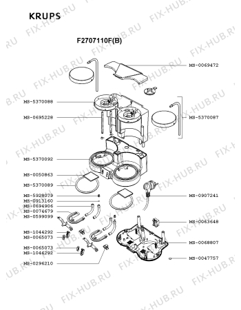 Взрыв-схема кофеварки (кофемашины) Krups F2707110F(B) - Схема узла 4P001652.8P2