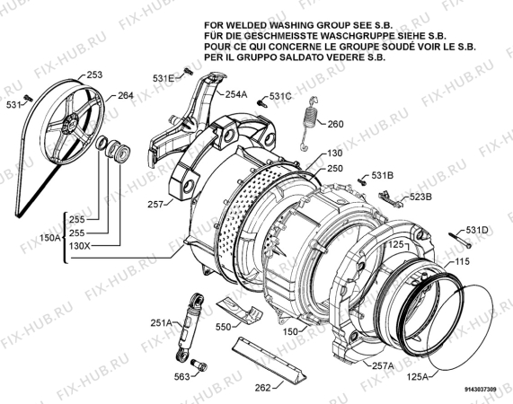 Взрыв-схема стиральной машины Rex Electrolux RWN10470S - Схема узла Functional parts 267