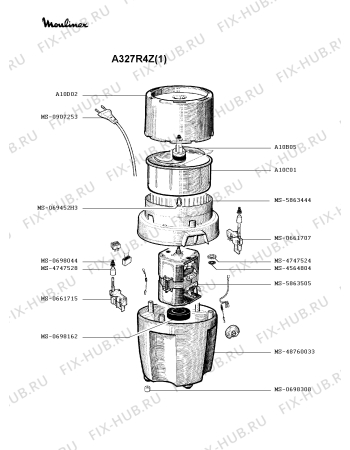 Взрыв-схема блендера (миксера) Moulinex A327R4Z(1) - Схема узла PP001168.9P4