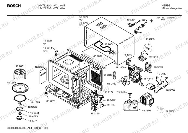 Взрыв-схема микроволновой печи Bosch HMT822L - Схема узла 03