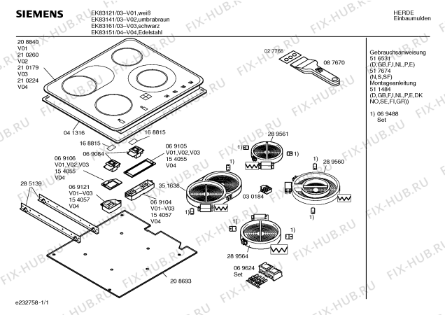 Схема №1 EK83121 с изображением Стеклокерамика для плиты (духовки) Siemens 00208840