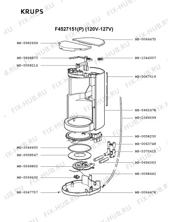 Взрыв-схема кофеварки (кофемашины) Krups F4527151(P) - Схема узла 3P001829.1P2