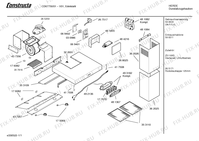 Схема №1 CD67750 с изображением Инструкция по установке и эксплуатации для электровытяжки Bosch 00588834