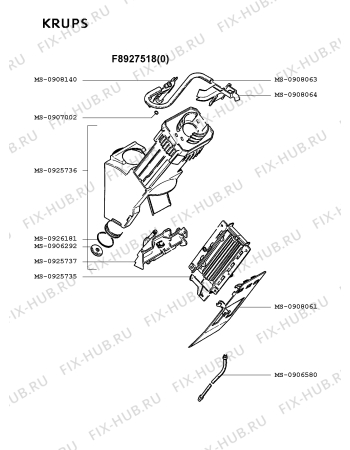 Взрыв-схема кофеварки (кофемашины) Krups F8927518(0) - Схема узла XP001868.1P2