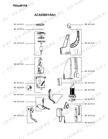 Схема №1 AC923501/9A0 с изображением Рукоятка для пылесоса Rowenta RS-AC3533