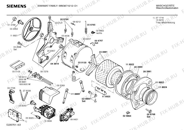 Взрыв-схема стиральной машины Siemens WM38710 SIWAMAT FAMILY - Схема узла 02