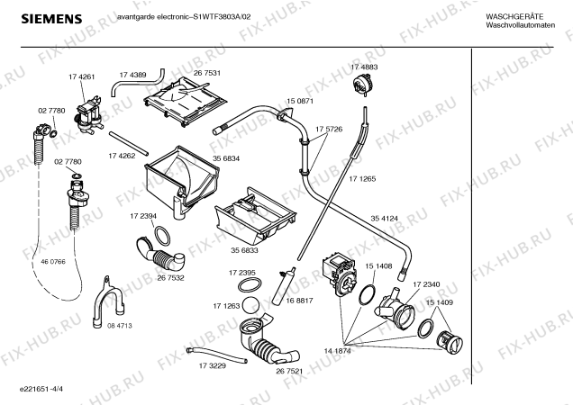 Схема №2 S1WTF3803A Siemens Avantgarde electronic с изображением Таблица программ для стиралки Siemens 00527355