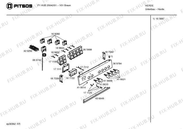 Взрыв-схема плиты (духовки) Pitsos P1HUB35042 - Схема узла 05