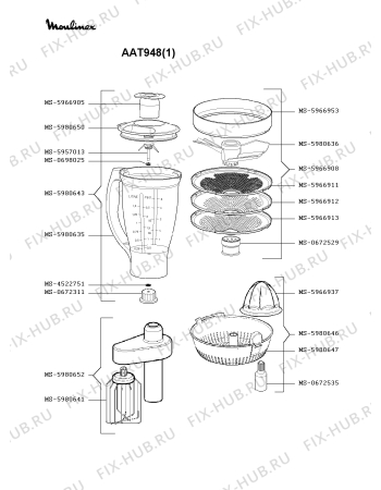 Взрыв-схема кухонного комбайна Moulinex AAT948(1) - Схема узла DP000343.3P2