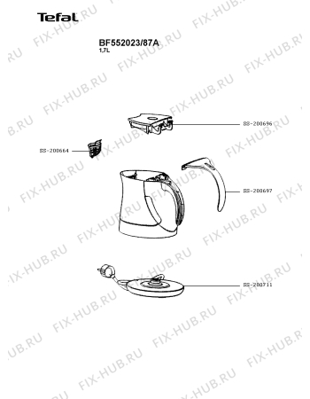 Схема №1 BF552023/89A с изображением Часть корпуса для чайника (термопота) Tefal SS-200711
