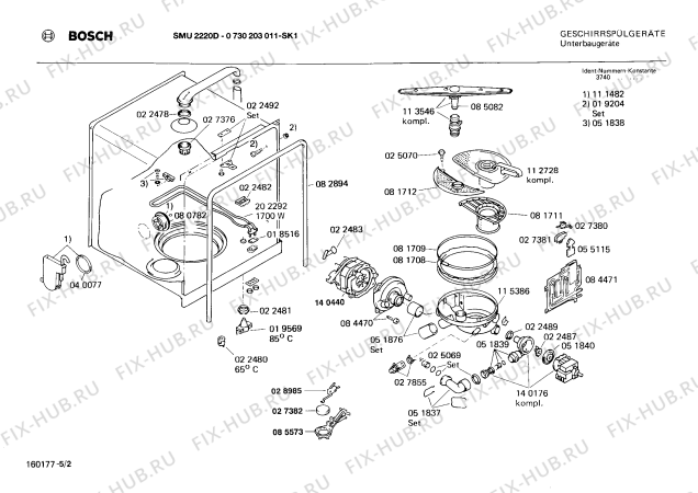 Взрыв-схема посудомоечной машины Bosch 0730203011 SMU2220D - Схема узла 02