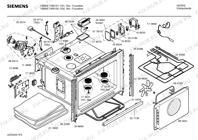 Взрыв-схема плиты (духовки) Siemens HB66E74SK - Схема узла 03