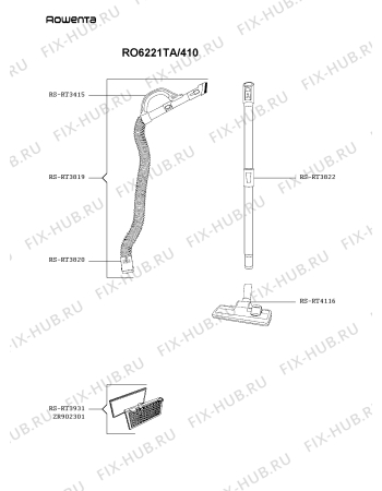Взрыв-схема пылесоса Rowenta RO6221TA/410 - Схема узла TP005168.9P2