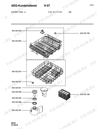 Взрыв-схема посудомоечной машины Aeg FAV3420W GB - Схема узла Baskets, tubes 061