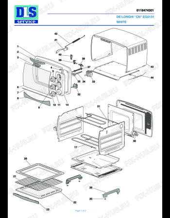 Схема №1 EO2135 с изображением Элемент корпуса для плиты (духовки) DELONGHI 7018126600