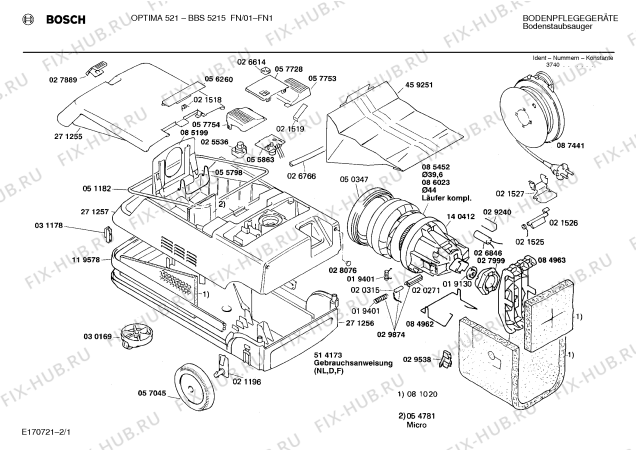 Схема №1 BBS5215FN OPTIMA 521 с изображением Кнопка для электропылесоса Bosch 00057753