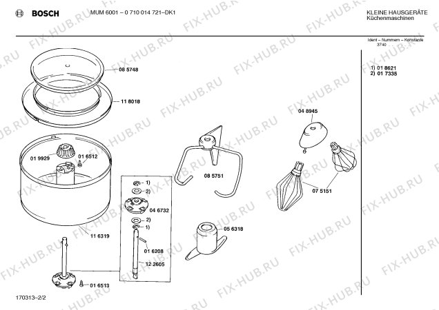 Взрыв-схема кухонного комбайна Bosch 0710014721 MUM6001 - Схема узла 02
