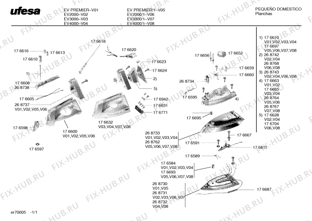 Схема №1 EV3000 с изображением Пружина для электроутюга Bosch 00176589