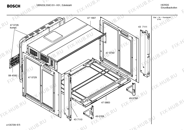 Взрыв-схема плиты (духовки) Bosch HBN33L550C - Схема узла 05