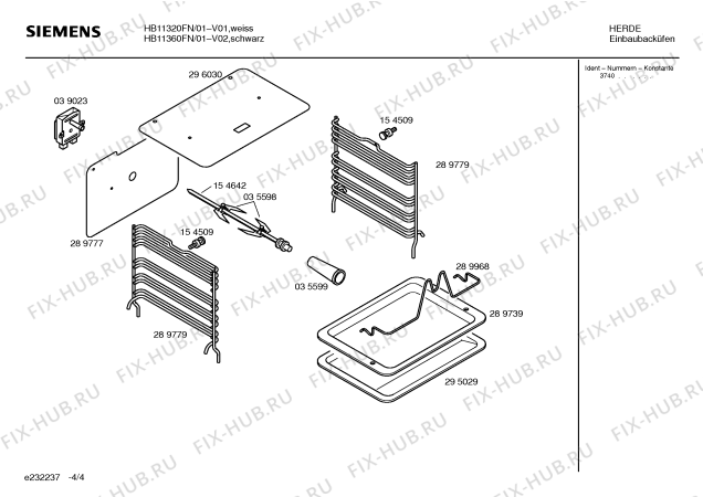 Взрыв-схема плиты (духовки) Siemens HB11360FN - Схема узла 04