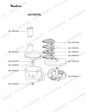 Взрыв-схема кухонного комбайна Moulinex AAT3R7(R) - Схема узла NP000373.1P2