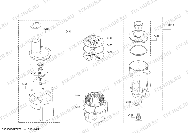 Взрыв-схема кухонного комбайна Bosch MUM54Q40 - Схема узла 04