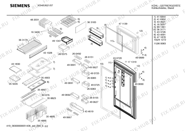 Взрыв-схема холодильника Siemens KS40U621 - Схема узла 02