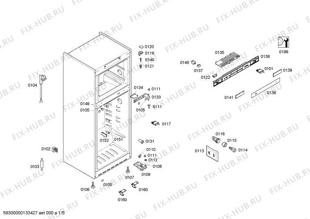 Схема №1 BD4653ANFH с изображением Дверь морозильной камеры для холодильной камеры Bosch 00680575