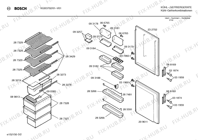 Взрыв-схема холодильника Bosch KGS3702 - Схема узла 02