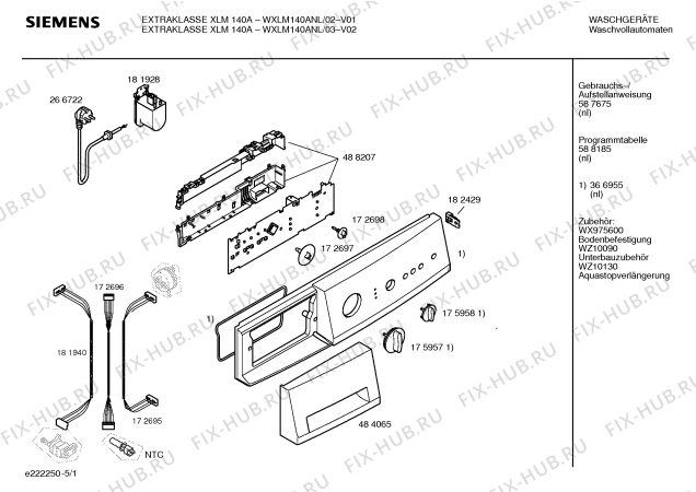 Схема №2 WXLM140ANL SIEMENS Extraklasse XLM140A с изображением Таблица программ для стиралки Siemens 00588185