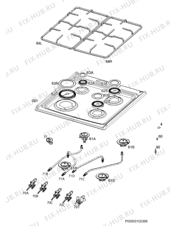 Взрыв-схема плиты (духовки) Electrolux EKG51370OW - Схема узла Hob