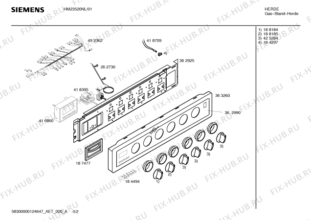 Схема №1 HM23520NL, Siemens с изображением Инструкция по эксплуатации для плиты (духовки) Siemens 00586263