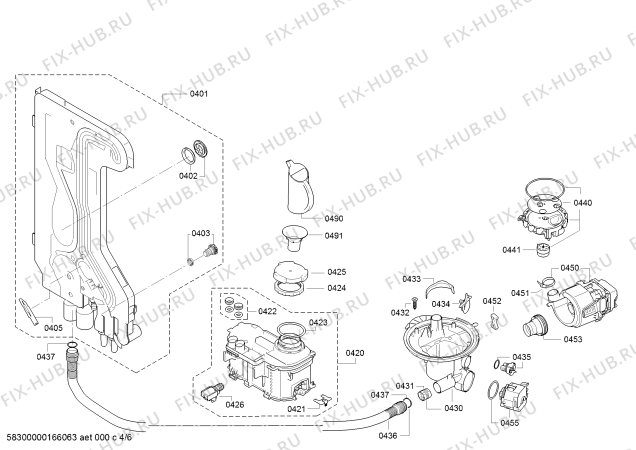 Взрыв-схема посудомоечной машины Bosch SMS57L08II SynthesiActive, MaxiSpace - Схема узла 04