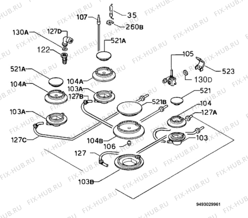 Взрыв-схема плиты (духовки) Electrolux EHG671X - Схема узла Functional parts 267