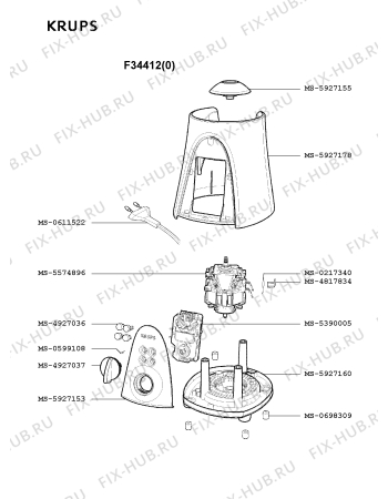 Взрыв-схема блендера (миксера) Krups F34412(0) - Схема узла RP001284.3P2