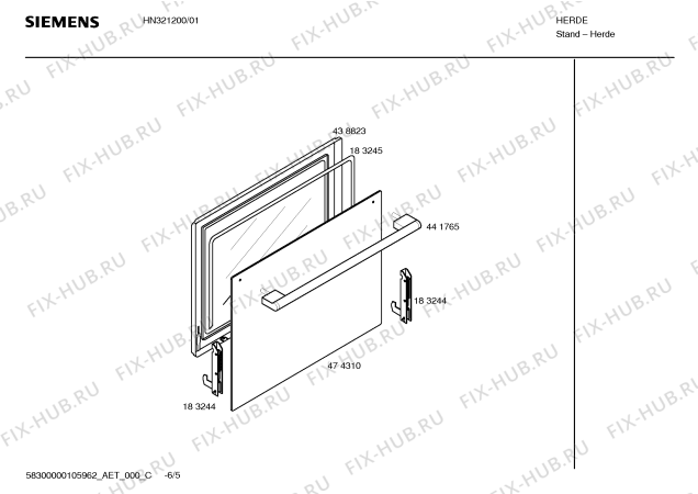 Взрыв-схема плиты (духовки) Siemens HN321200 - Схема узла 05