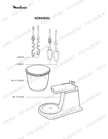 Взрыв-схема блендера (миксера) Moulinex AD8449(0) - Схема узла IP000718.2P2