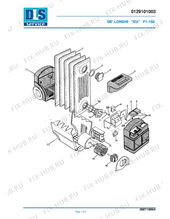 Схема №1 F1 150 с изображением Корпусная деталь для электрообогревателя DELONGHI 7029000400