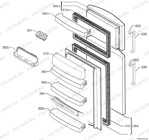 Взрыв-схема холодильника Electrolux ST401CNN - Схема узла Door 003