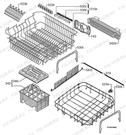 Взрыв-схема посудомоечной машины Juno Electrolux JSI55901A - Схема узла Basket 160