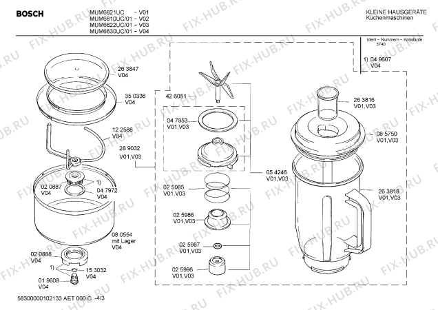 Взрыв-схема кухонного комбайна Bosch MUM6621UC - Схема узла 03