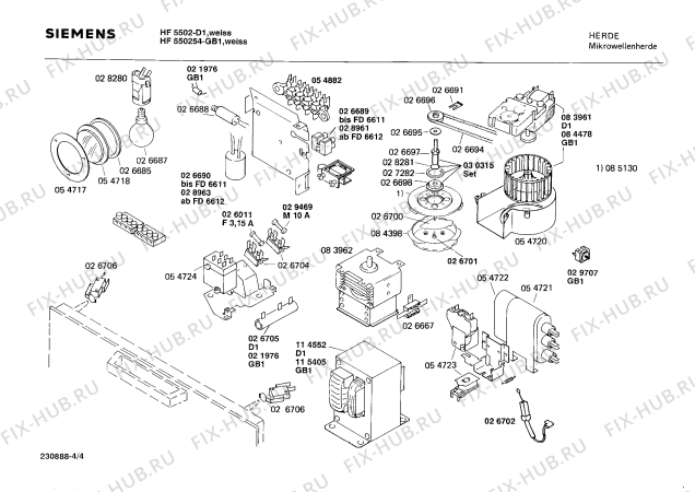 Взрыв-схема микроволновой печи Siemens HF550254 - Схема узла 04
